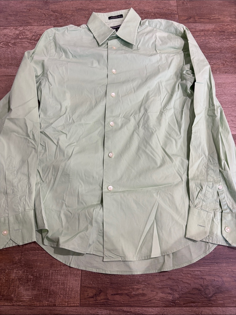 Express Men's Light Green Button-Down Dress Shirt